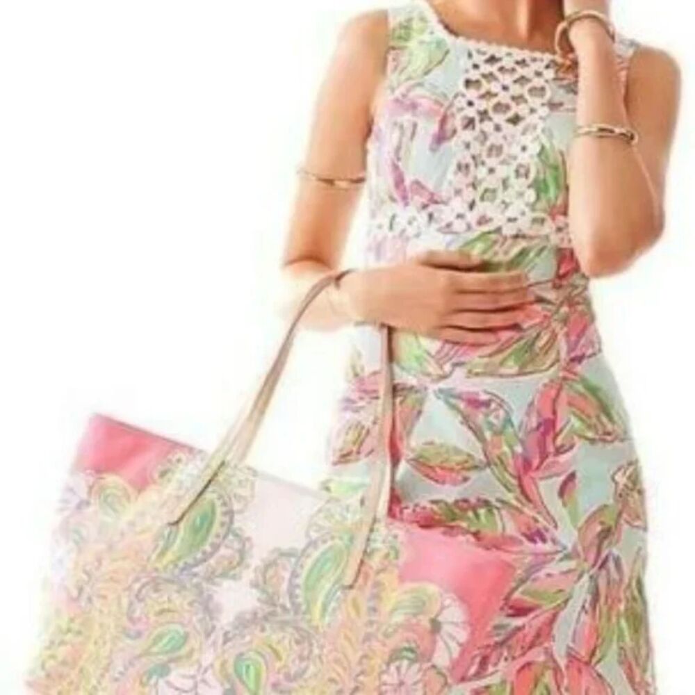 Lilly Pulitzer Pink Blue Rosie in the Vias Women's Lace Floral Pattern Dress 8